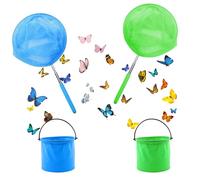 SJUNJIE 2 Piezas Retráctil Cazamariposas Red Pesca Niños con 2 Cubos Plegables Exterior Redes de Pesca Longitud 36-83,5 cm para La Captura de Insectos Actividades de JardíN Al Aire Libre