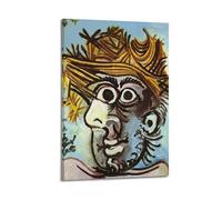 SJWINER Póster de pintura al óleo de Pablo Picasso con cabeza de un hombre con sombrero de paja, cubierta estética, diseño de póster para sala de estar, dormitorio, 40 x 60 cm, estilo marco