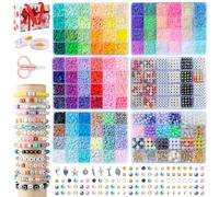 SJZWSD 6 Cajas Abalorios para Hacer Pulseras - 16,000 Piezas Cuentas de Arcilla, Cuentas de Semillas y Cuentas de Vidrio, Kit para Hacer Pulseras, Cuentas con Letras, Dijes - Set de Regalo para Niñas
