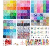 SJZWSD Juego de 6 cajas para hacer pulseras de la amistad, 16,000 cuentas de arcilla, cuentas de semillas y cuentas de cristal, cuentas de letras, dijes