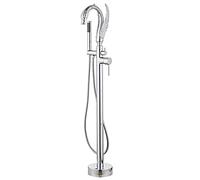 Sk Brass - Grifo de bañera independiente con ducha de mano, mango único, montaje en suelo, boquilla giratoria de 360°, diseño clásico de cisne para baños modernos