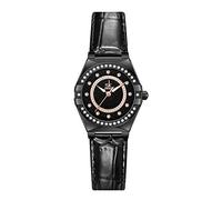 SK Relojes de Mujer Fashion con Diamantes de Cristal Reloj de Vestir para Damas con Correa de Cuero Genuino y Acero Inoxidable. (Black Leather)