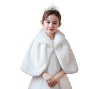 SK Studio Niñas Princesa Piel Sintética Capa Chal de Piel Sintética Chaquetilla niña de flores para Vestido Fiesta Abrigo Invierno Blanco, 11-12 años