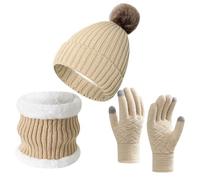 SK Studio Set de Gorro de Punto Caliente Pantalla Táctil Guantes Cuello Bufanda para Mujeres,Sombreros de Invierno Calentador de Cuello con Forro Polarnjunto de 3 Piezas, Caqui