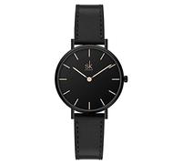 SK Ultra Thin Minialist Mujeres Relojes Simple Dos manos Señoras Vestido Reloj Correa de cuero (Black)