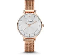Skagen Anita Lille Reloj para Mujer, Movimiento de Cuarzo con Correa de Acero o Piel, 30MM, Tono Oro Rosa y Blanco