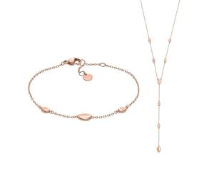 Skagen Collar y Pulsera de Mujer Anja Pebbles en Acero Inoxidable de Tono Rosa Dorado, Set