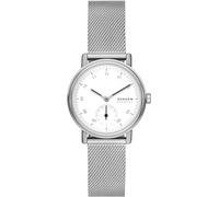 Skagen Cúpula Reloj para Mujer, Movimiento de Cuarzo con Tres manecillas con Acero Inoxidable, Tela o Correa de Cuero
