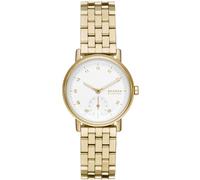 Skagen Cúpula Reloj para Mujer, Movimiento de Cuarzo con Tres manecillas con Acero Inoxidable, Tela o Correa de Cuero