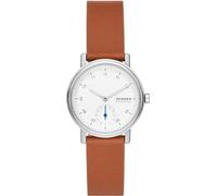 Skagen Cúpula Reloj para Mujer, Movimiento de Cuarzo con Tres manecillas con Acero Inoxidable, Tela o Correa de Cuero