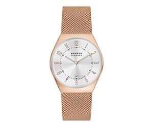 Skagen Grenen reloj para hombre, movimiento de cuarzo con correa de acero o piel, Tono oro rosa, 37MM