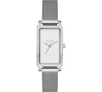 Skagen Hagen Reloj para Mujer, Movimiento de Cuarzo con Correa de Acero o Piel, Tono Plata y Blanco, 22MM