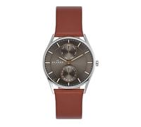 Skagen Holst reloj para hombre, Movimiento cronógrafo con correa de acero o piel, Marrón y tono plateado, 40MM