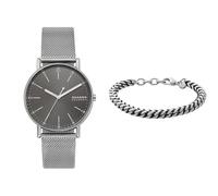 Skagen Hombre Signatur Gris Acero Inoxidable Reloj y Hulsten Plateado Pulsera, Set