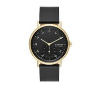 Skagen Kuppel reloj para hombre, movimiento cronógrafo de cuarzo con correa de acero inoxidable o piel, Negro y tono dorado, 44MM