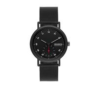 Skagen Kuppel Reloj para Hombre, Movimiento cronógrafo de Cuarzo con Correa de Acero Inoxidable o Piel, Negro, 44MM
