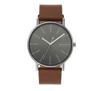 Skagen Men's Signatur Three-Hand Silver Stainless Steel and Brown Leather Band Watch (Model: SKW6578)