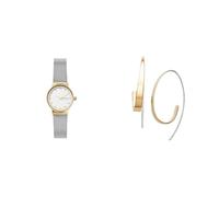 Skagen Mujer Freja Pequeño Plateado Acero Inoxidable Reloj y Kariana Dorado Pendientes, Set