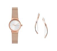 Skagen Mujer Freja Pequeño Rosado Dorado Acero Inoxidable Reloj y Kariana Pendientes, Set
