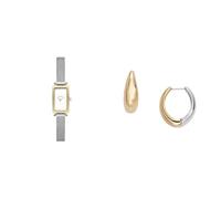 Skagen Mujer Hagen Micro Plateado Acero Inoxidable Reloj y Linje Modern Bicolor Pendientes, Set