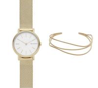 Skagen Mujer Signatur Pequeño Dorado Acero Inoxidable Reloj y Kariana Dorado Pulsera, Set