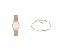 Skagen Reloj para Mujer Grenen Lille Solar y Pulsera Essential Waves, Acero Inoxidable Tono Oro Rosa, Set