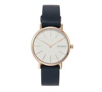 Skagen Reloj Signatur Lille para mujer, Movimiento bimanual de cuarzo en tono oro rosa con correa de acero o piel, 30 mm, Azul Y Blanco