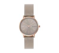 Skagen Signatur reloj para mujer, movimiento de cuarzo con correa de acero o piel, Beige y tono oro rosa, 30MM