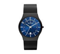 Skagen Sundby reloj para hombre, movimiento de cuarzo con correa de acero o piel, Negro y azul, 37MM