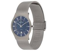 Skagen Sundby reloj para hombre, movimiento de cuarzo con correa de acero o piel, Gris y azul, 37MM