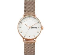 Skagen RIIS reloj para mujer, movimiento de cuarzo con correa de acero o piel, Tono oro rosa y blanco, 36MM