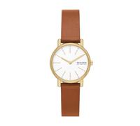 Skagen Signatur reloj para mujer, movimiento de cuarzo con correa de acero o piel, Marrón y blanco, 30MM