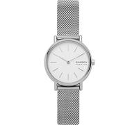 Skagen Signatur Lille Reloj para Mujer, Movimiento de cuarzo a dos agujas en tono plateado con correa de acero inoxidable o piel, 30 mm, Tono Plata Y Blanco