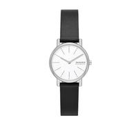 Skagen Signatur Lille Reloj para Mujer, Movimiento de cuarzo a dos agujas en tono plateado con correa de acero inoxidable o piel, 30 mm, Negro Y Blanco