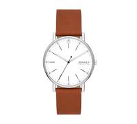 Skagen Signatur reloj para hombre, movimiento de cuarzo con correa de piel o acero inoxidable, Marrón y blanco, 40MM
