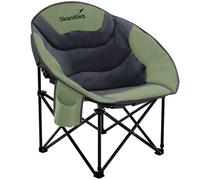 skandika Moonchair Sirkka | Cómoda Silla de Camping, Acolchada, Plegable, Compartimento de refrigeración, portabebidas, asa y Bolsa de Transporte, pies Antideslizantes, máx. 150 kg (Verde/Gris)