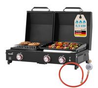 Skandika Plancha Grill Eldur 3 quemadores Plus | Plancha con tapa, 3 quemadores, parrilla de gas portátil con placa de cocción, exterior, camping, plancha de gas, parrilla de gas, parrilla de balcón