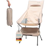 skandika Silla de Camping Solig - Silla Plegable | hasta 120 kg - Estructura de Acero, Respaldo Acolchado - Inserciones de Malla (Beige)