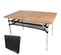skandika Tolja | Mesa de Camping de bambú Plegable, Estante de Rejilla, Varios tamaños, Regulable en Altura en 3 Posiciones, Aluminio, Madera, Resistente a la Intemperie (120 x 70 x 70 cm)