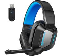 Skapendy VK82 Cascos Gaming Inalambricos con Micrófono Reducción De Ruido, Cascos Wireless de 2.4G & Bluetooth 5.4, Auriculares Gaming con Luces LED para Ps5, Ps4, PC, Switch (Negro Azul)