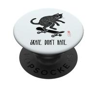 Skate Don't Hate Cat Skateboard Retro Skater Gatito PopSockets PopGrip Adhesivo