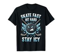 Skate Fast Hit Hard Stay Icy Angry Hockey Puck Art Camiseta