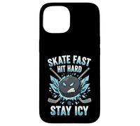 Skate Fast Hit Hard Stay Icy Angry Hockey Puck Art Carcasa para iPhone 15