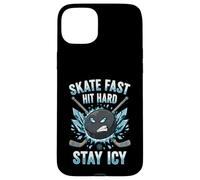 Skate Fast Hit Hard Stay Icy Angry Hockey Puck Art Carcasa para iPhone 15 Plus