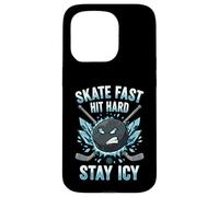 Skate Fast Hit Hard Stay Icy Angry Hockey Puck Art Carcasa para iPhone 15 Pro