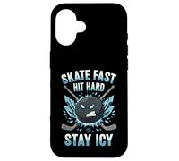 Skate Fast Hit Hard Stay Icy Angry Hockey Puck Art Carcasa para iPhone 16