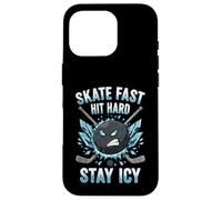 Skate Fast Hit Hard Stay Icy Angry Hockey Puck Art Carcasa para iPhone 16 Pro