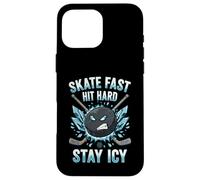 Skate Fast Hit Hard Stay Icy Angry Hockey Puck Art Carcasa para iPhone 16 Pro Max