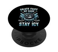 Skate Fast Hit Hard Stay Icy Angry Hockey Puck Art PopSockets PopGrip Adhesivo
