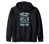 Skate Fast Hit Hard Stay Icy Angry Hockey Puck Art Sudadera con Capucha